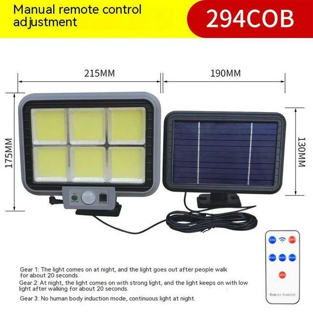 Solarni LED reflektor 💡 294 COB, daljinski i senzor pokreta